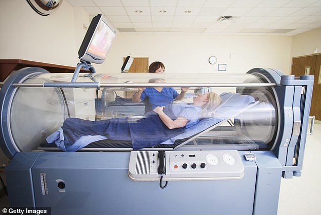 The women will stay in a hyperbaric chamber for 90 minutes at a time, five days a week for eight weeks, breathing pure oxygen.